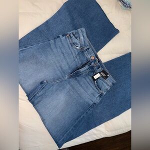 express high rise wide leg blue denim jeans